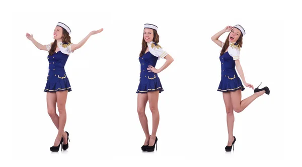 Vrouw airhostess geïsoleerd op de witte — Stockfoto