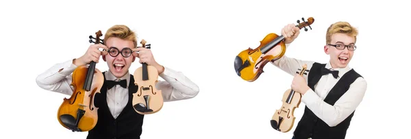 白で隔離、面白いバイオリン奏者 — ストック写真