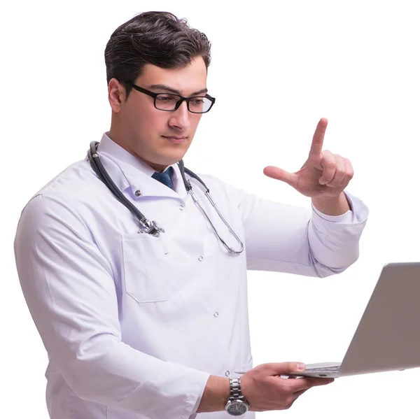 Az orvos a távorvoslás m-egészségügyi koncepció fehér — Stock Fotó