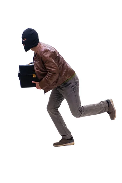 Ladrão vestindo balaclava isolado no fundo branco — Fotografia de Stock