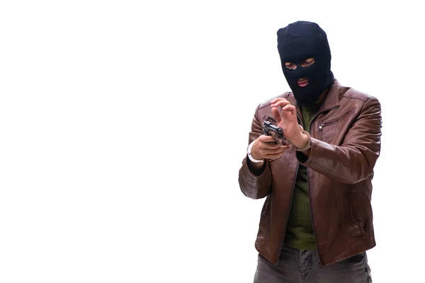 Robber indossa passamontagna isolato su sfondo bianco — Foto Stock