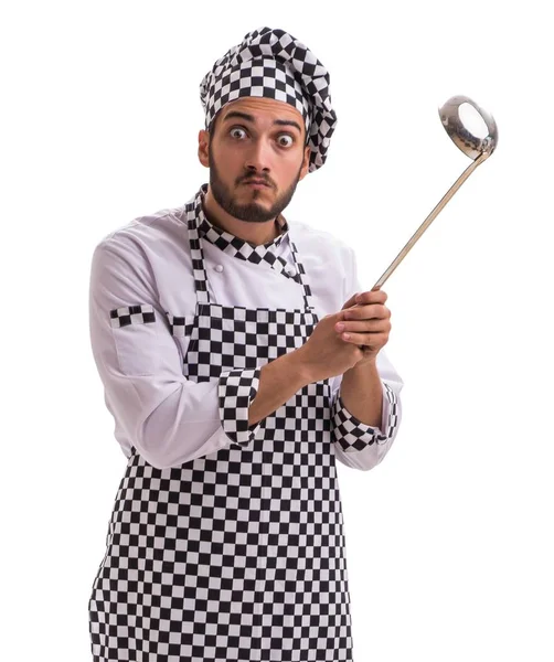 Ο αρσενικός μάγειρας απομονώθηκε στο λευκό φόντο. — Φωτογραφία Αρχείου