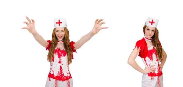 Ärztin in Halloween-Konzept blutüberströmt — Stockfoto