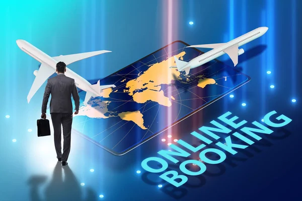 Concept of online airtravel booking with businessman — Stock Photo, Image