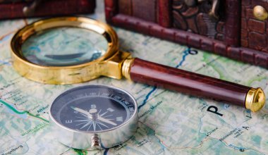 Travel concept with compass and map clipart