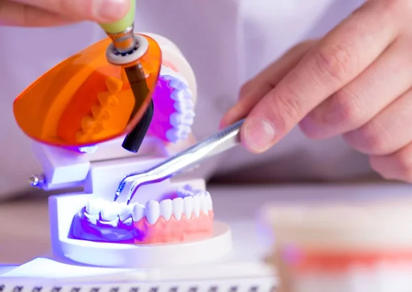 Dentist working teeth implant in medical lab — Stock Photo, Image