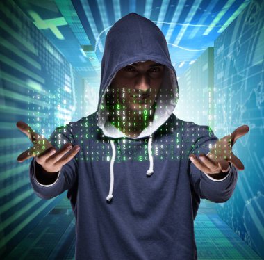 Siber güvenlik konseptinde genç bir hacker.