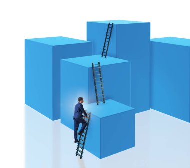 Bloğun tepesindeki işadamı beyazda izole edildi