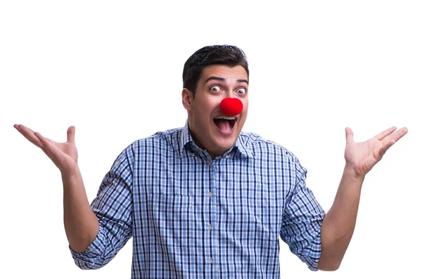 Смешной человек клоун изолирован на белом фоне — стоковое фото