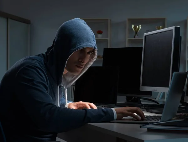 Hacker hacking computer at night