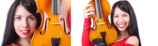 Jovem com violino no branco — Fotografia de Stock