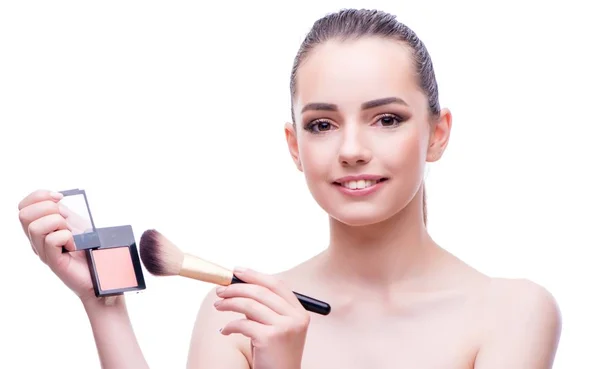 Mujer en concepto de belleza aplicando maquillaje usando cosméticos —  Fotos de Stock