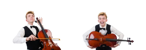 Homme drôle avec violon sur blanc — Photo