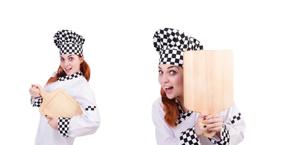 Mujer cocinero aislado en el blanco —  Fotos de Stock