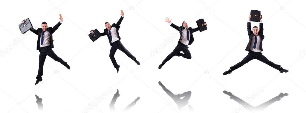 Jumping businessman isolated on the white