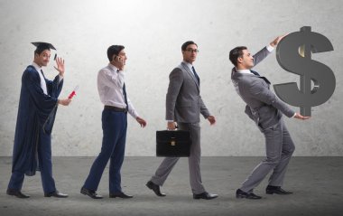 Erkeklerin aşamalarda ilerlediği iş konsepti