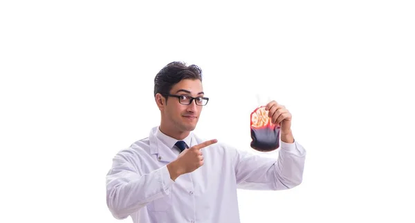 Lekarz w koncepcji oddawania krwi izolowany na białym — Zdjęcie stockowe