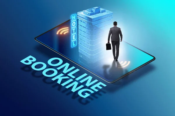 Concept of online hotel booking with businessman — Stock Photo, Image