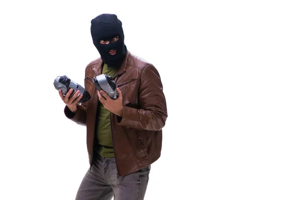 Robber wearing balaclava isolated on white background — Stock Photo, Image