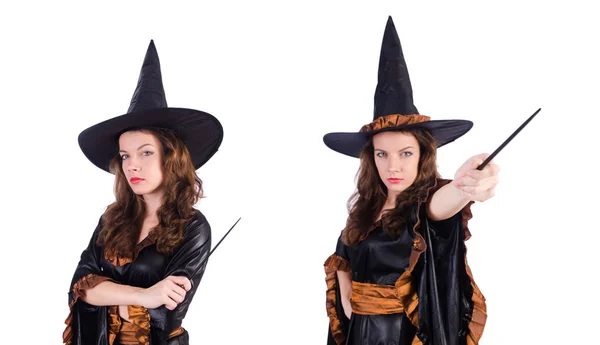 Witch with wand isolated on the white — Stock Photo, Image