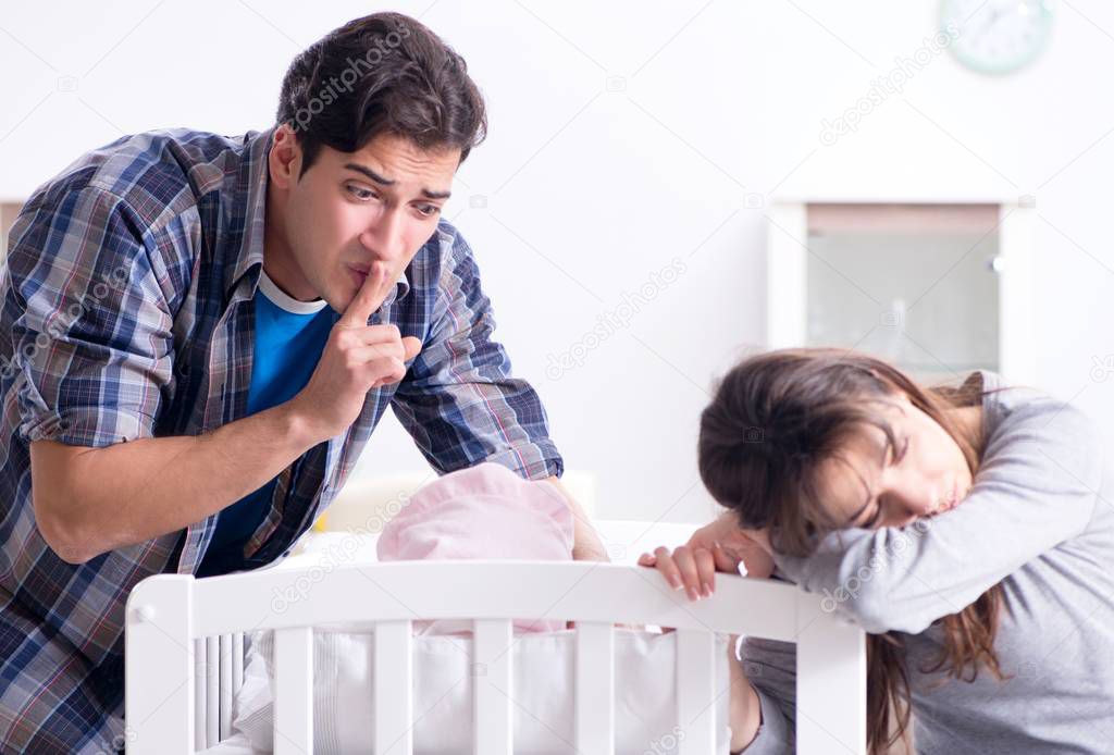 Young dad cannot stand baby crying