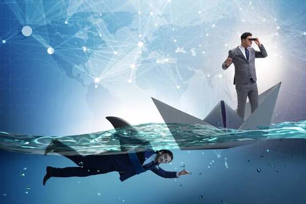 Businessmen in competition concept with shark — Stock Photo, Image