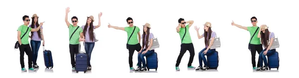 Girl and boy with suitcase isolated on white — Stock Photo, Image