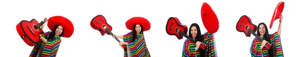 Vrouw Mexicaanse gitarist op wit — Stockfoto