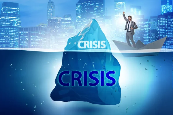 Crisis concept with businessman on iceberg — Stock Photo, Image