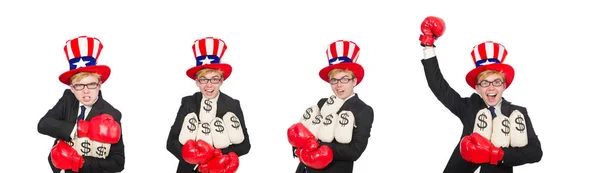 Man bär hatt med amerikanska symboler — Stockfoto