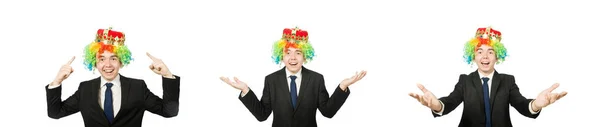 Lustige Clown Geschäftsmann isoliert auf weiß — Stockfoto