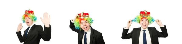 Rolig clown affärsman isolerad på vitt — Stockfoto