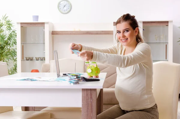 Jonge zwangere vrouw in budget planning concept — Stockfoto
