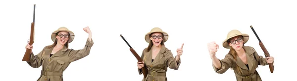 Mujer con sombrero de safari en blanco —  Fotos de Stock