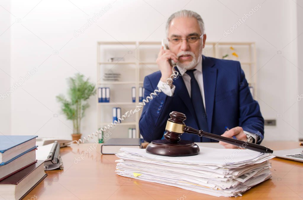 Aged lawyer working in the courthouse