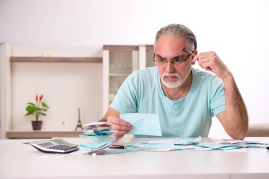 Bütçe planlama konseptinde beyaz sakallı yaşlı adam