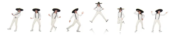Homem mexicano vestindo sombrero isolado no branco — Fotografia de Stock