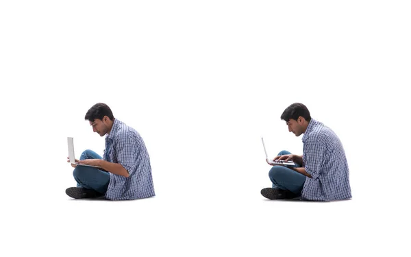 Mladý student s notebookem izolované na bílé — Stock fotografie