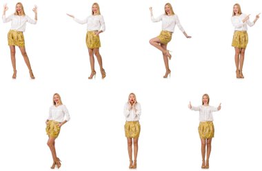 Kadın kolajı beyaz üzerinde izole görünüyor.