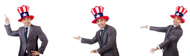 adam beyaz izole Amerikan şapka ile