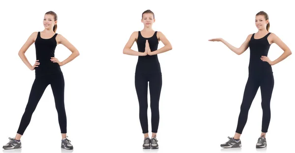 Jovem fazendo exercícios isolados em branco — Fotografia de Stock