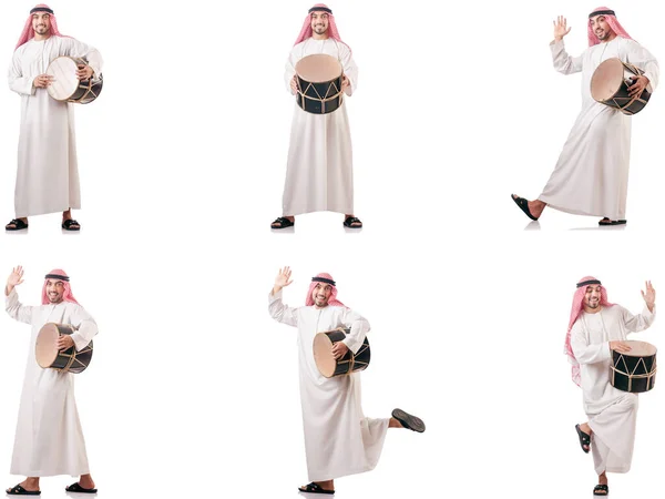 Arabisk man med trumma isolerad på vit — Stockfoto