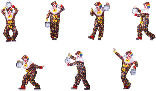 Drôle de clown masculin avec réveil — Photo