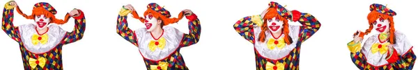 Grappige mannelijke clown geïsoleerd op wit — Stockfoto