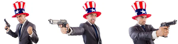 Man with american hat and handguns — Stock Photo, Image