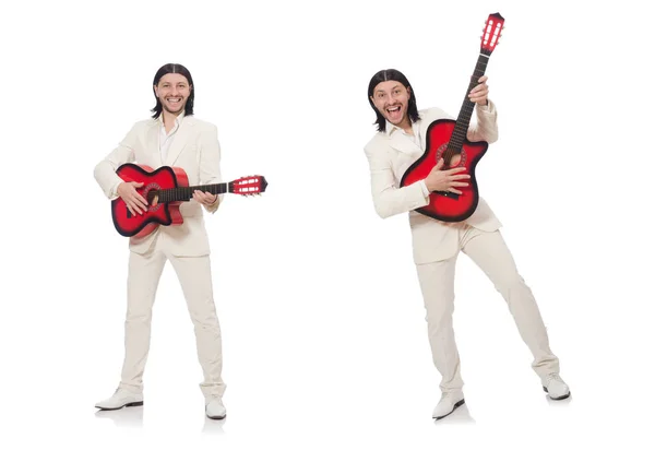 Homem com guitarra isolada em branco — Fotografia de Stock