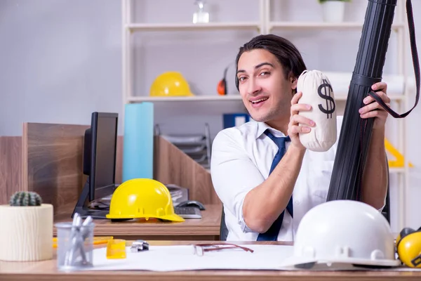 Young male architect working in the office — Stock Photo, Image