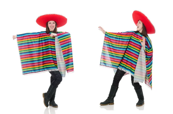 Vrij Mexicaans meisje in levendige pocho geïsoleerd op wit — Stockfoto