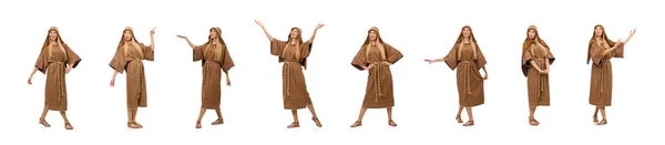 Frau in mittelalterlicher arabischer Kleidung auf weißem Grund — Stockfoto