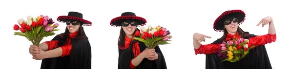 Chica en traje de carnaval negro y rojo aislado en blanco — Foto de Stock